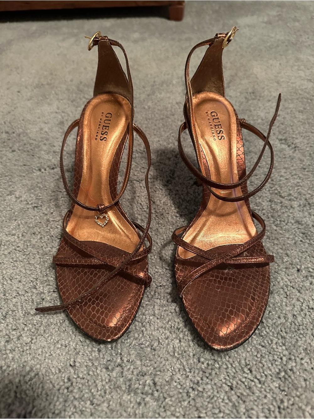 GUESS Metallic Bronze Brown Strappy Heeled Sandals